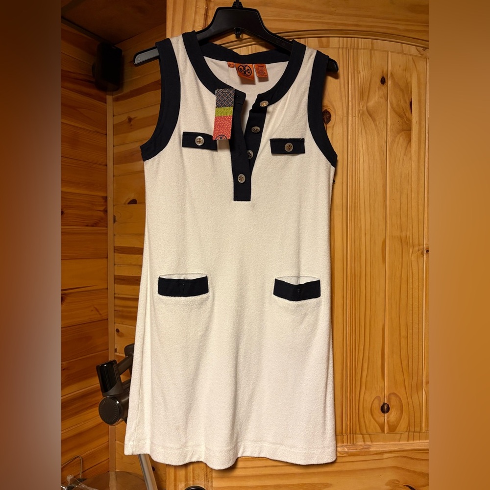 Tory Burch White and Navy Terrycloth Mini Dress